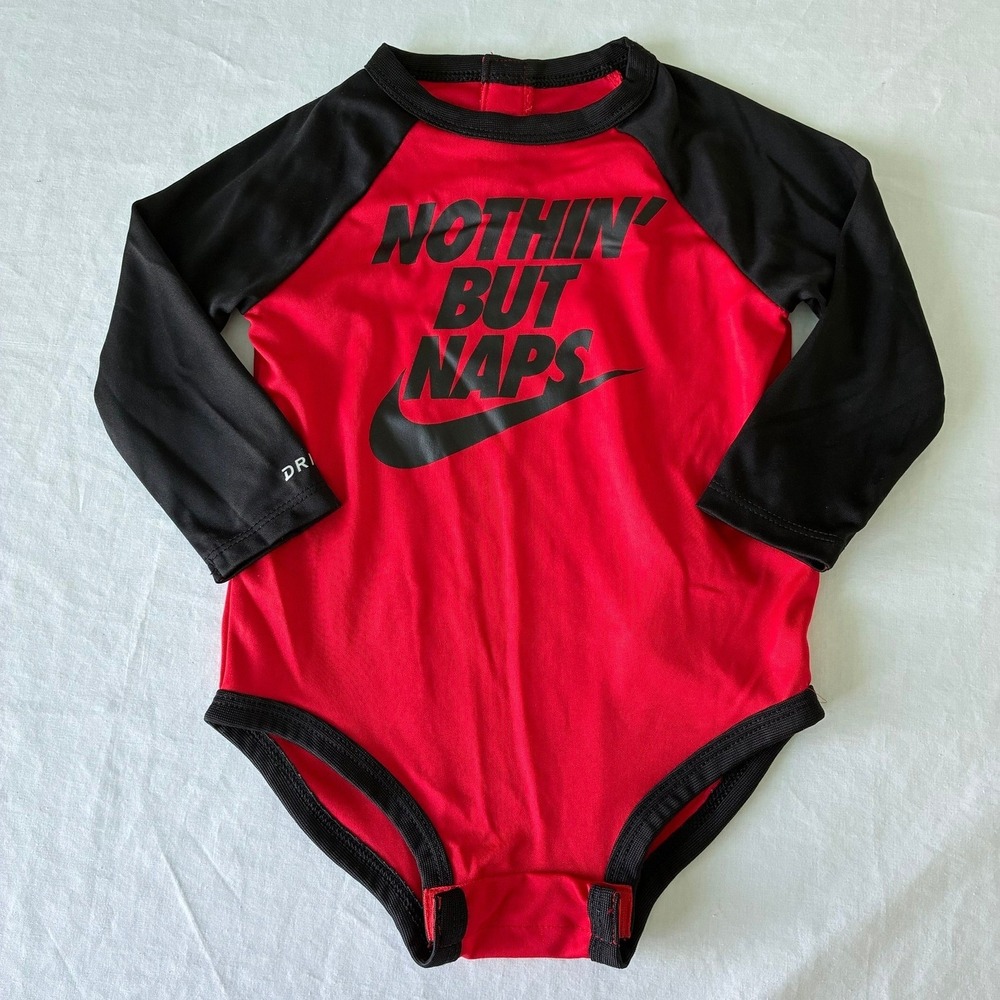 Nike Dri-FIT Baby Bodysuit Red Black Nothin But Naps Long Sleeve 12M J238-023
